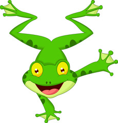 Funny frog cartoon standing on its hand