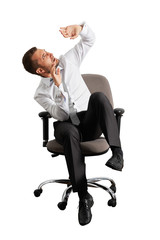 young businessman looking up