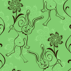 Seamless pattern of rabbit and flowers