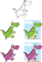 Dinosaurs Cartoon Characters. Collection Set