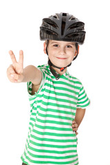 Boy bicyclist with helmet