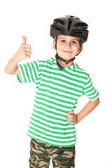 Boy bicyclist with helmet