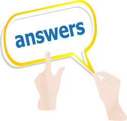 hands holding abstract cloud with answers word