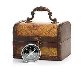chest and compass isolated on white background
