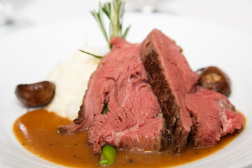 Rare Prime Rib with Mushroom Gravy