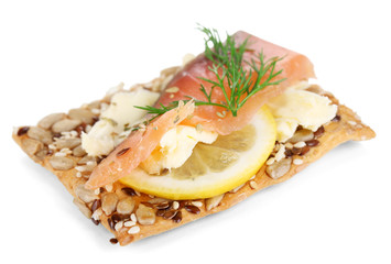 Salmon sandwich isolated on white