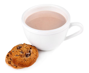 Cocoa drink  and cookie isolated on white
