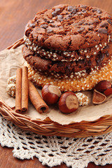 Homemade cookies with sesame seeds, chocolate,