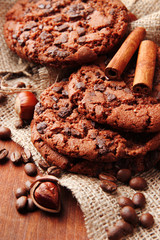 Homemade cookies with sesame seeds, chocolate,