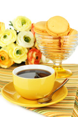 Coffee and macaroons isolated on white