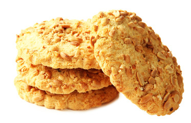 Homemade cookies with peanuts, isolated on white