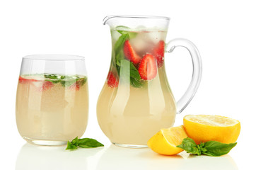 Basil lemonade with strawberry, isolated on white