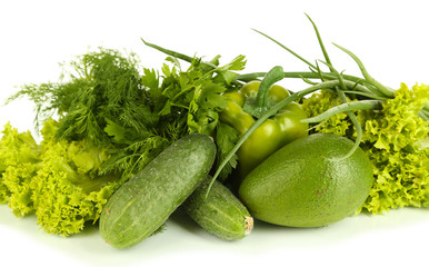 Fresh green vegetables isolated on white