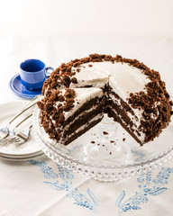 Chocolate crumb cake with white icing