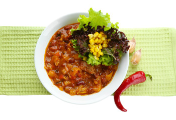 Chili Corn Carne - traditional mexican food, isolated on white