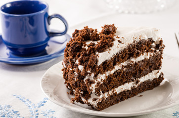 Chocolate crumb cake with white icing