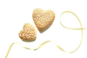 Decorative hearts with color ribbon, isolated on white
