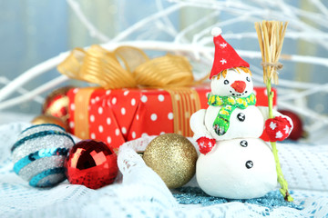 Beautiful Christmas composition with gift and Christmas toys