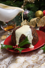 Christmas Pudding With White Sauce © evgenyb
