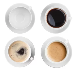 Fotobehang Koffie koffiekopje assortiment bovenaanzicht collectie geïsoleerd