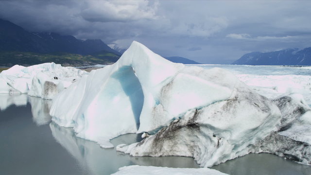 Aerial view Knik Glacier icebergs Knik River Alaska, USA
