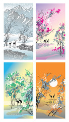 Four seasons in Chinese traditional style, vector