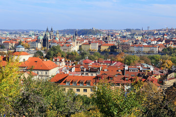 Colorful autumn Prague City with its Towers, Czech Republic