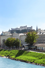 Fototapeta premium View of city Salzburg and Salzach river, Austria