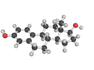 Estrogen (estradiol) female sex hormone, molecular model