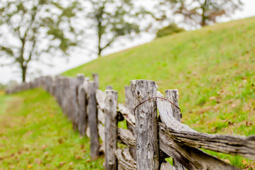 Rustic home made split rail fence in the mountains of North Caro