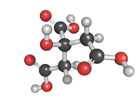 Citric acid, molecular model.