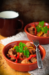 Mexican pork and capsicum stew, copy space for your text