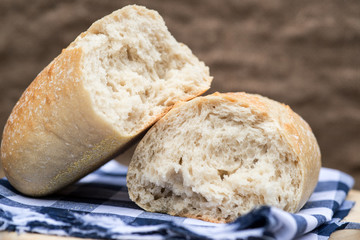 Loaf of sourdough bread in rustic kitchend setting