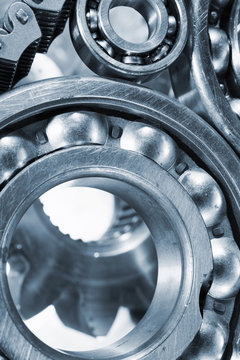 large ball-bearings, gears and cogs close-ups