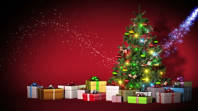 Beautiful Christmas tree with gifts. HD 1080. Loop-able.