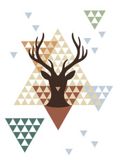 Christmas deer with geometric pattern, vector