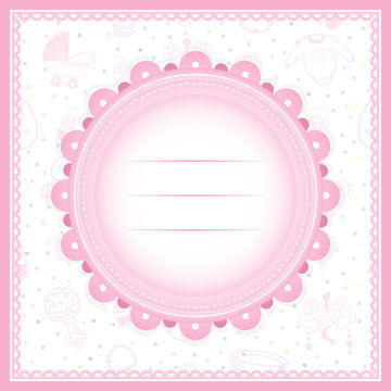 Baby Shower greeting card for Girl . Baby Equipment
