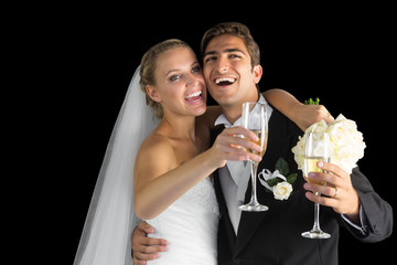 Cheerful happy married couple laughing