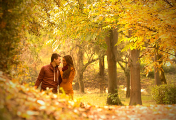 passionate love in the autumn park