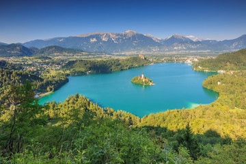 Panoramic view of Bled Lake in Julian Alps,Slovenia,Europe
