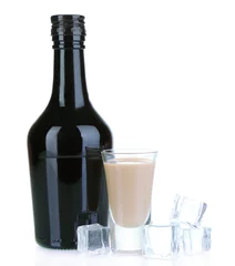 Fototapeten Baileys liqueur in bottle and glass isolated on white © Africa Studio