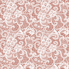 Lace seamless pattern with flowers on beige background