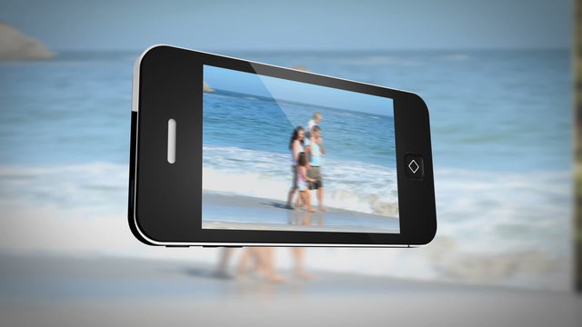 Smartphone displaying family outdoors