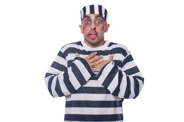 Prisoner with bad bruises on white