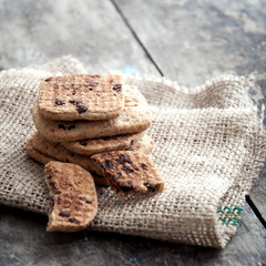 Stacked chocolate chip cookies