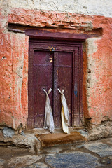 Old door at Buddhist monastery temple