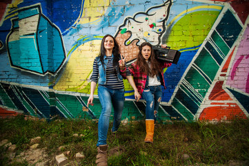 Two young girls with recorder