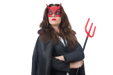 Female wearing devil costume and trident