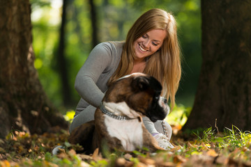 Women And Her German Boxer