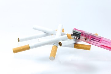 cigaret and lighter isolated on white background e